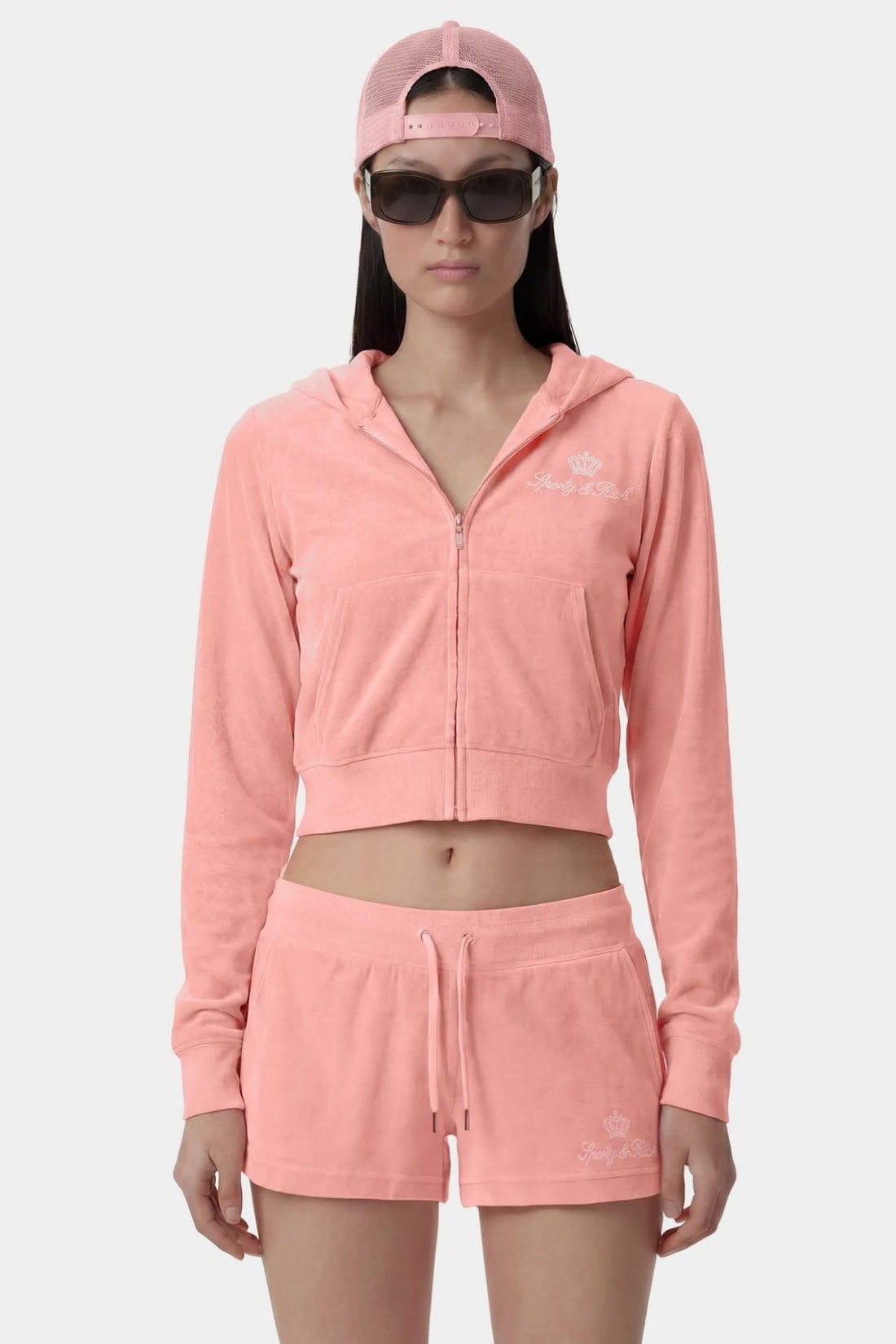 Sporty &amp; Rich Juicy Script Velour Short Rose