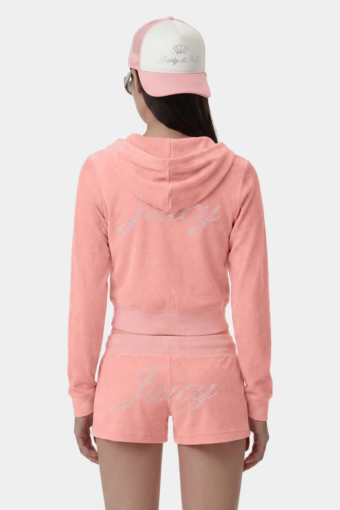 Sporty &amp; Rich Juicy Script Velour Short Rose