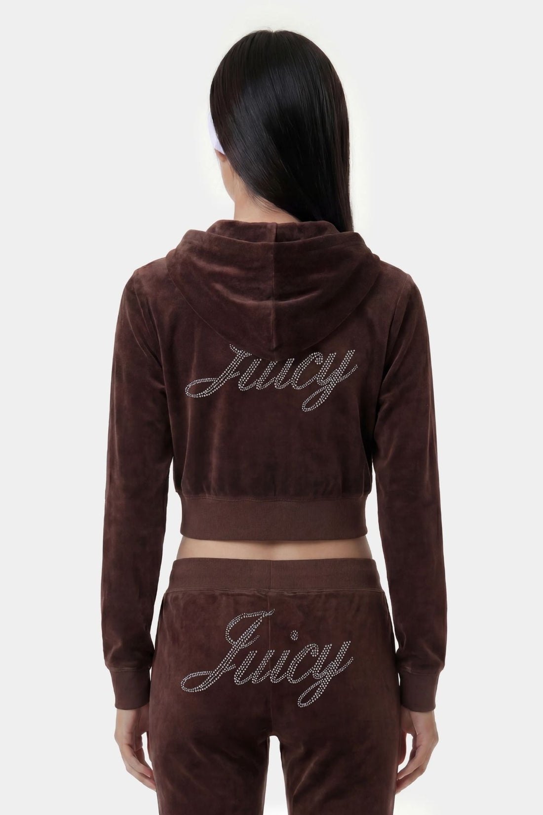 Sporty &amp; Rich Juicy Script Velour Sweatpant Chocolate