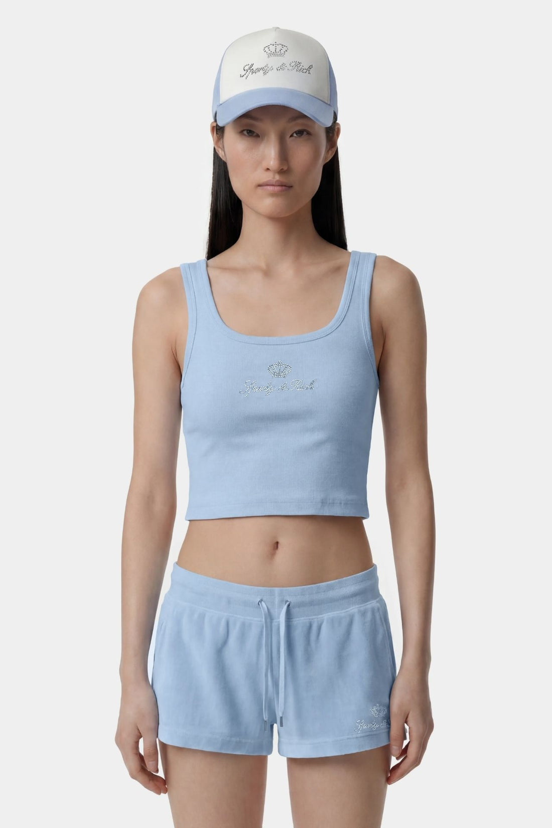 Sporty &amp; Rich Juicy Crown Ribbed Tank T Shirt Sky Blue