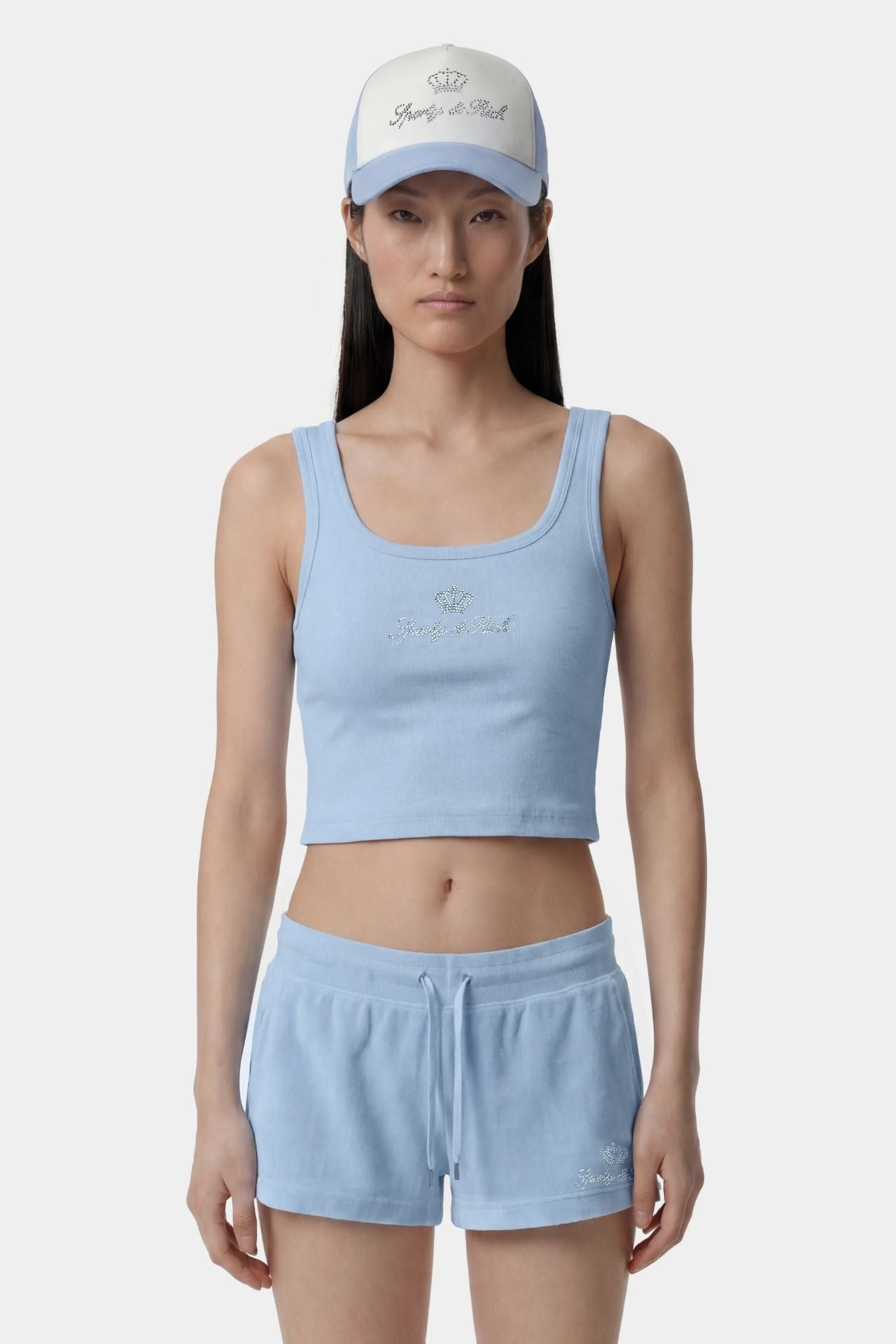 Sporty &amp; Rich Juicy Crown Ribbed Tank T Shirt Sky Blue