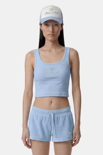 Sporty &amp; Rich Juicy Crown Ribbed Tank T Shirt Sky Blue