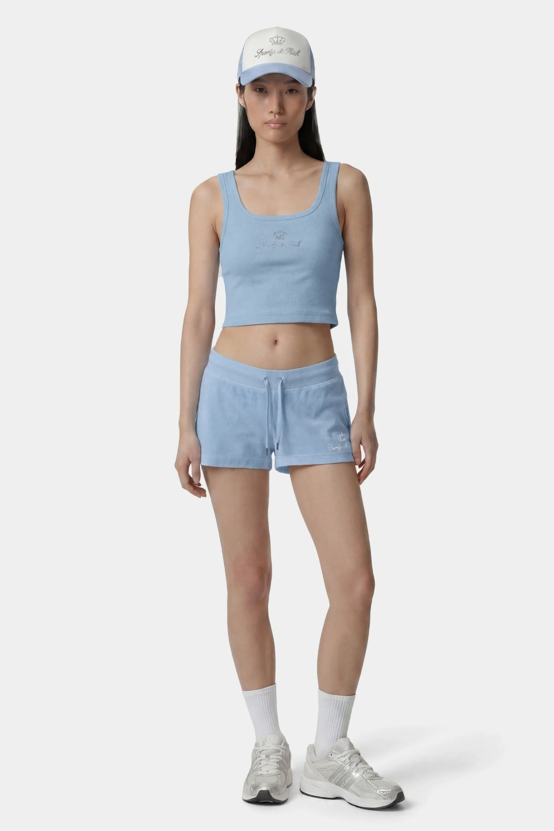 Sporty &amp; Rich Juicy Crown Ribbed Tank T Shirt Sky Blue