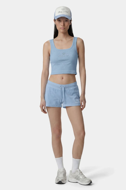 Sporty &amp; Rich Juicy Crown Ribbed Tank T Shirt Sky Blue