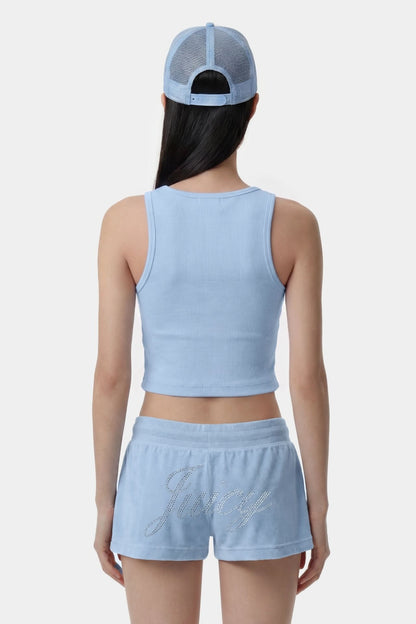 Sporty &amp; Rich Juicy Crown Ribbed Tank T Shirt Sky Blue