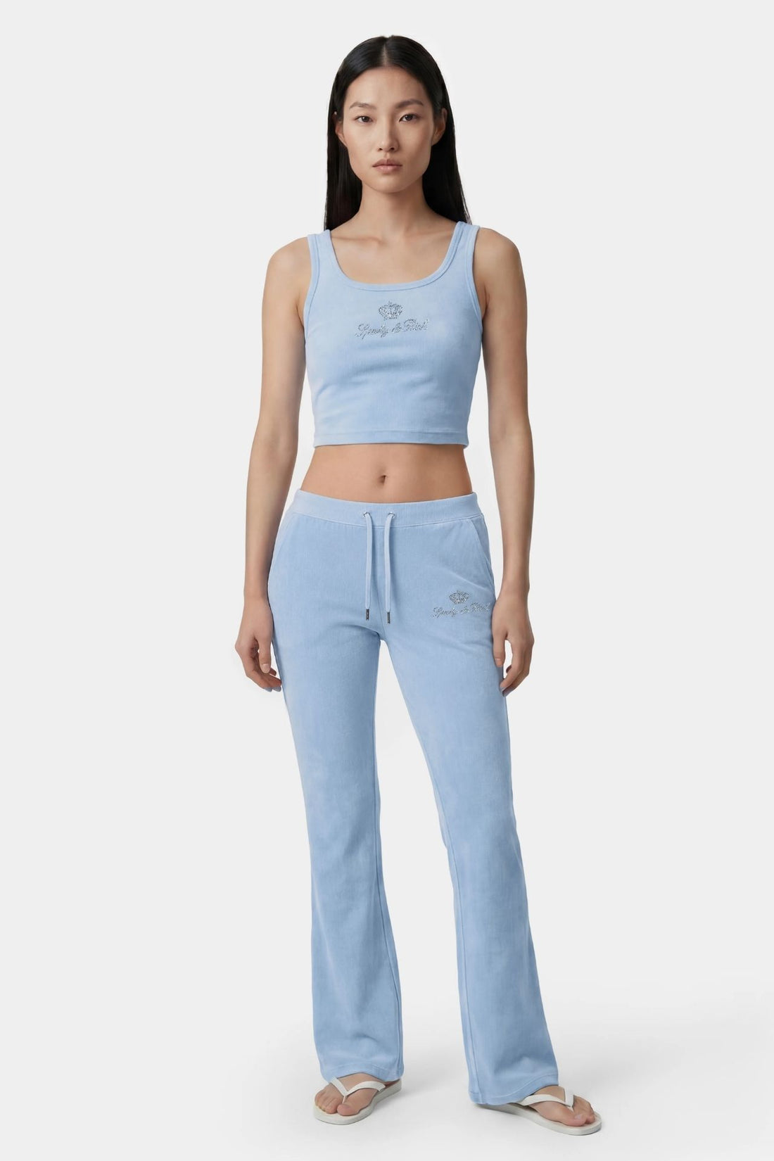 Sporty &amp; Rich Juicy Script Velour Sweatpant Pants Sky Blue
