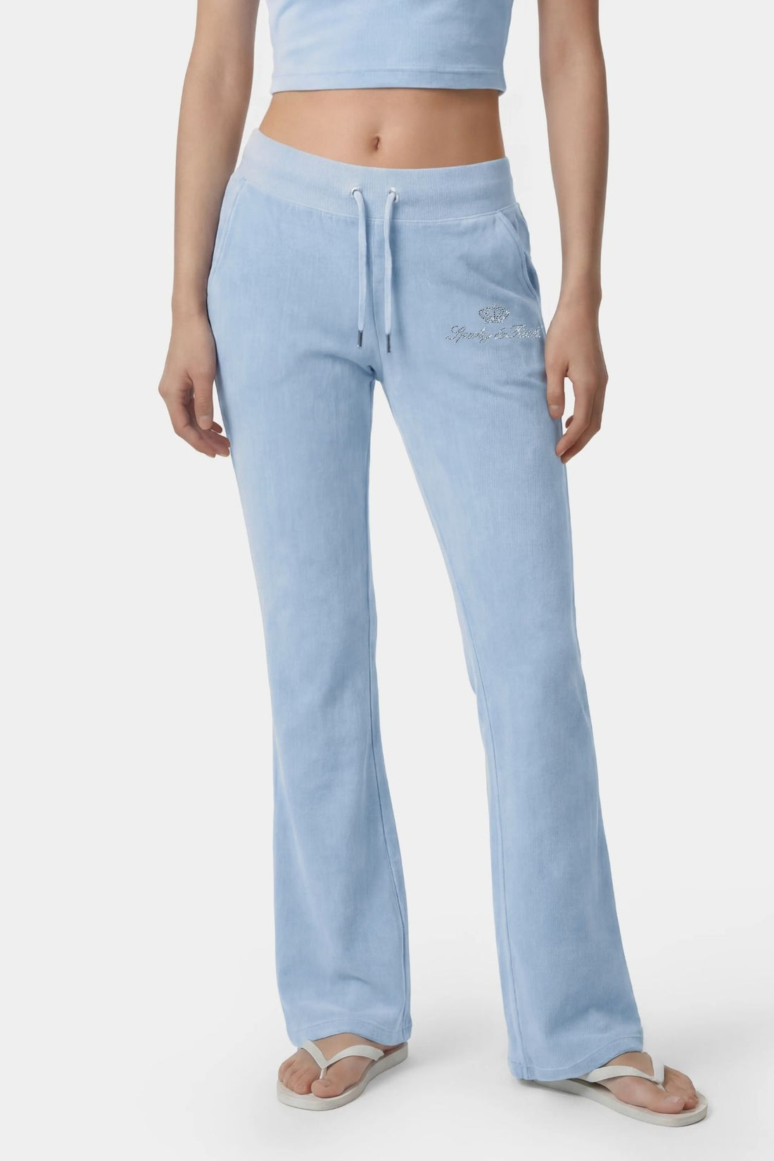 Sporty &amp; Rich Juicy Script Velour Sweatpant Pants Sky Blue