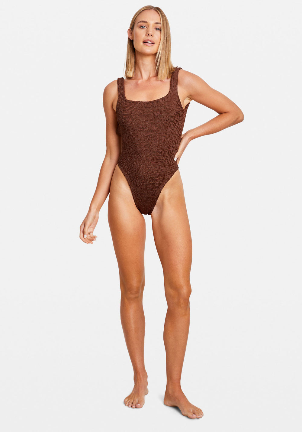 SQUARE NECK SWIM METALLIC CHOCOLATE