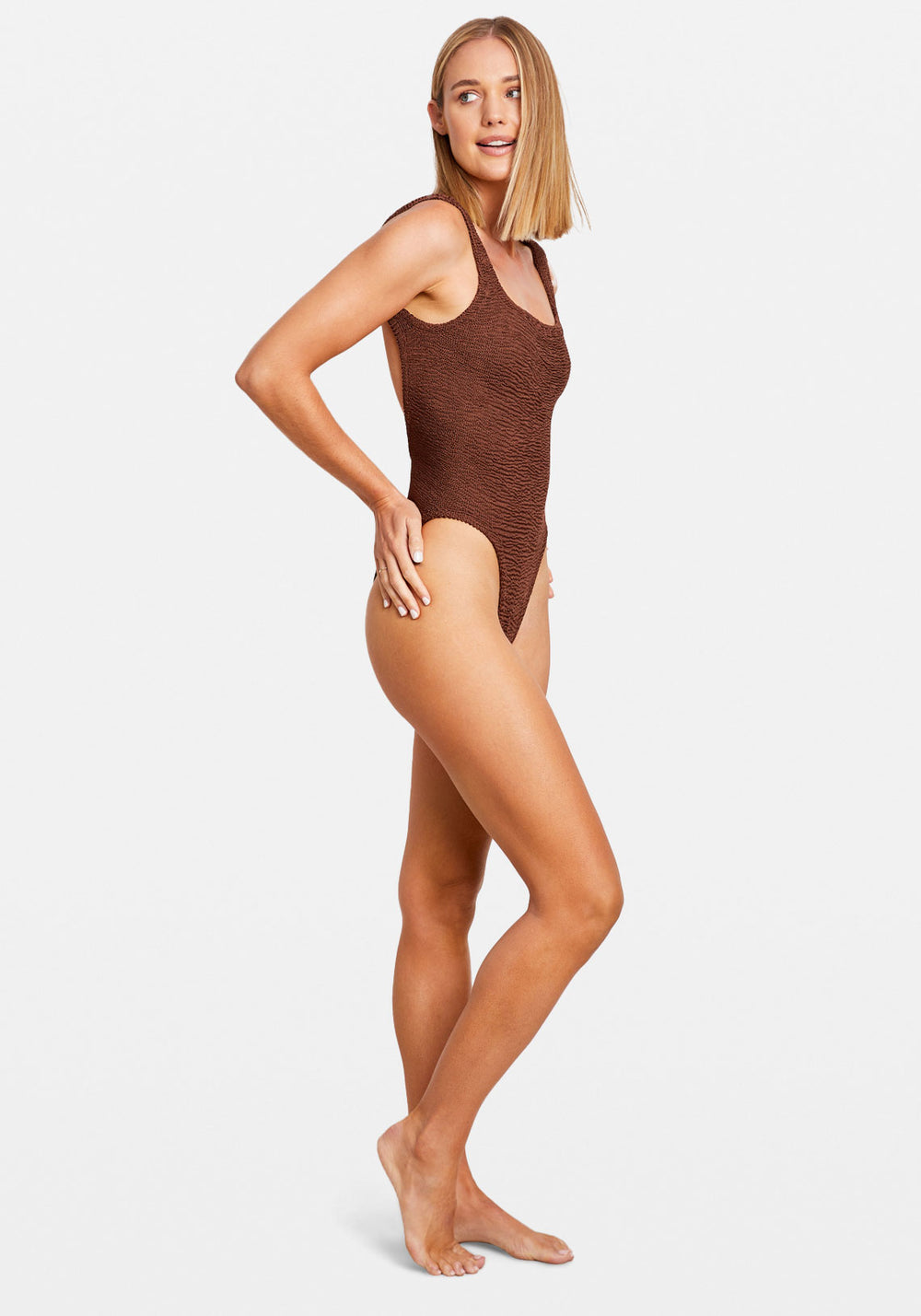 SQUARE NECK SWIM METALLIC CHOCOLATE