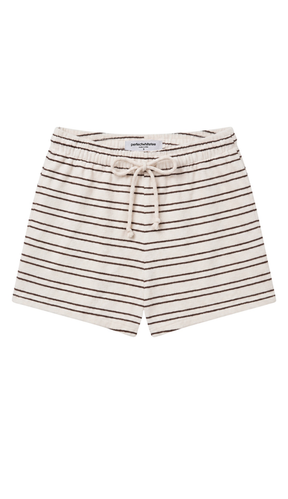 Perfect White Tee Summer Loop Terry Sweat Shorts - Natural/Chocolate Stripe