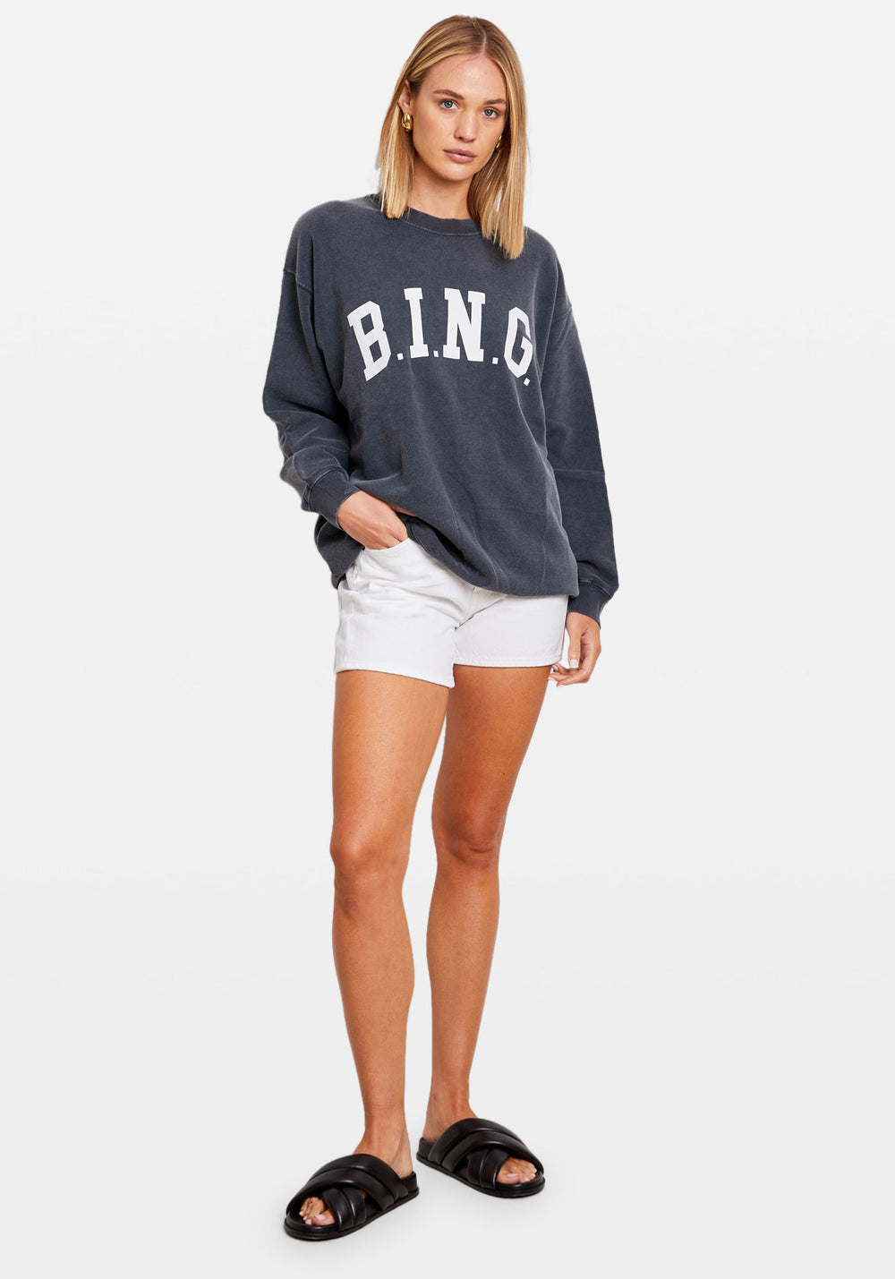 Staff Style • CASEY in the NEW Anine Bing Tyler sweatshirt in