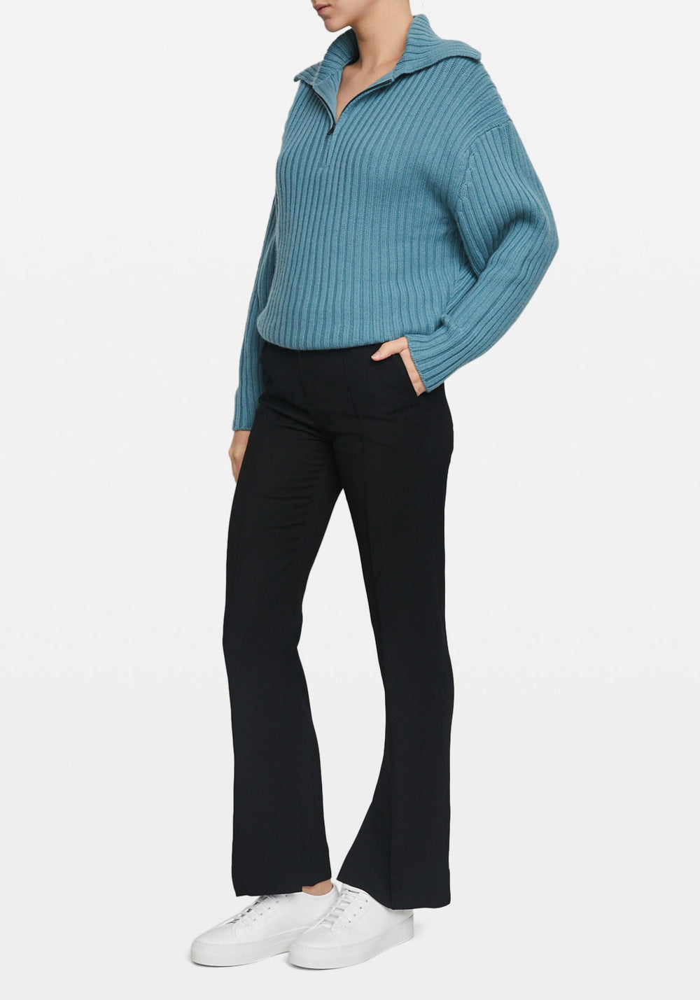 Chunky Ribbed Polo Knit Teal Blue | Bassike | Tuchuzy