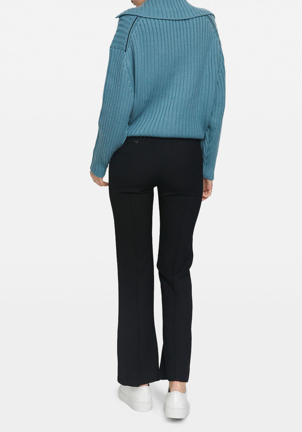 CHUNKY RIBBED POLO KNIT TEAL BLUE